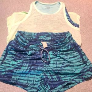 Athleta Girl Size 12 short and tank set Lime green and navy